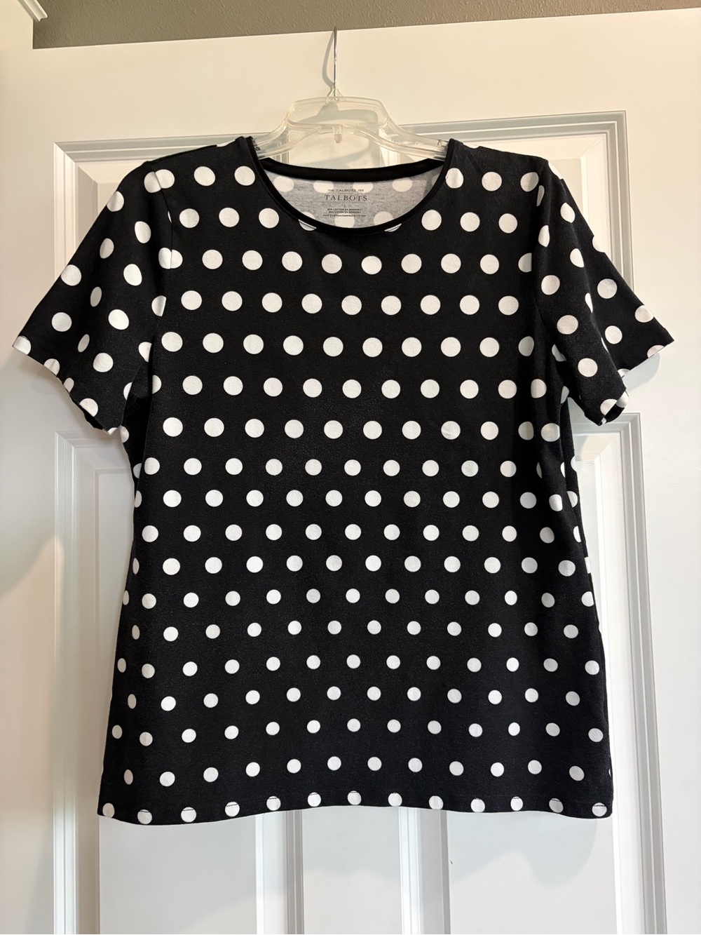 Talbots Black with White Polka Dot Short Sleeve Tee